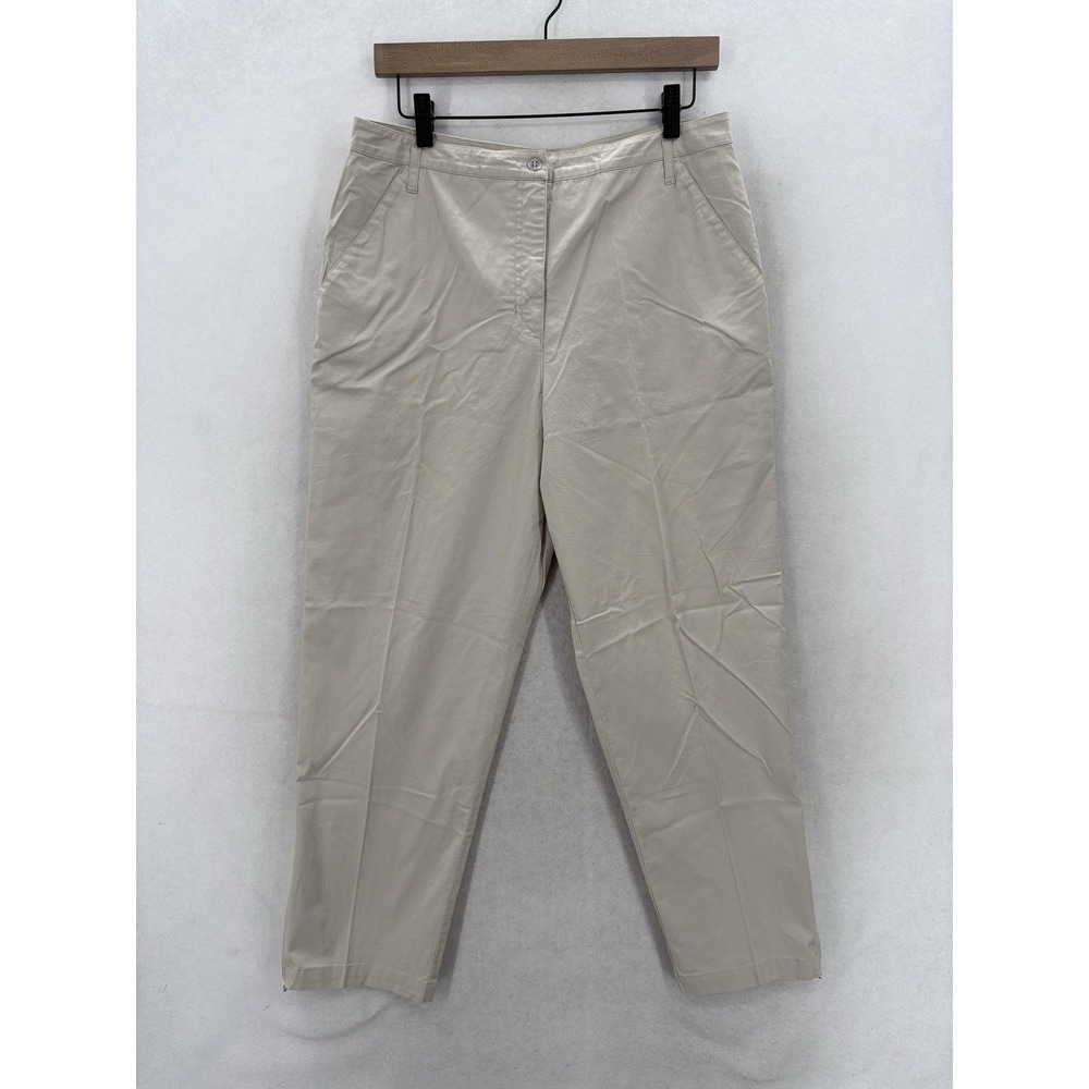 Chico's Twill Tab Pants Womens 1.5 Beige Straight Leg Ankle Zip Stretch Workwear